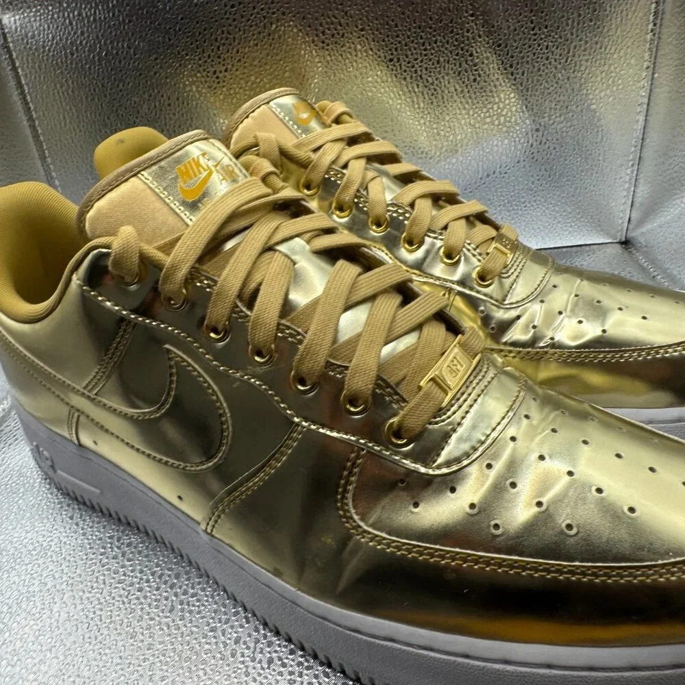 Size 14 - Nike Air Force 1 SP Metallic Gold Womens Leather Sneakers‎ CQ6566-700